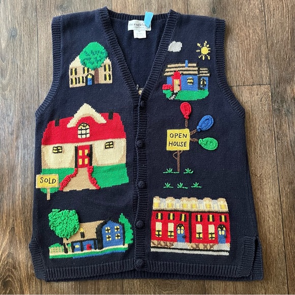 The Eagle’s eye Sweaters - Vintage the eagles eye real estate realty knit 3D chunky cardigan sweater M